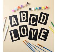 Ymapinc Lot de 42 pochoirs de lettres de l'alphabet réutilisables pour peinture, 7,6 cm pour mur, bois, tissu, signalisation, porte de porche - Noir