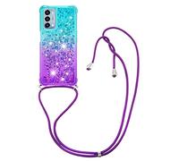 YMCASE Collier Coque pour Oppo A54 5G / Oppo A74 5G, Transparent Etui Housse Silicone Sables Mouvants Bling - Étui pour Smartphone Lanyard Scintillant TPU Transparente Case Cover, Bleu et Violet
