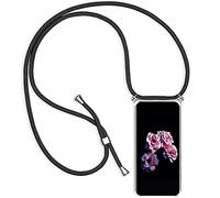 YMCASE Coque Étui pour Samsung Galaxy A03S avec Cordon de Collier, Cover Transparente Silicone TPU Bumper Etui Housse avec Cordon Réglable Téléphone Lanyard Case Collier,Noir