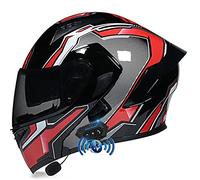 YMCXZDP Casque Bluetooth Modulables pour Moto avec Double Visière pour Scooter, Casque Moto Intégral avec Fonction de Réponse Automatique pour Adultes, Dot/ECE Homologué 8,XL