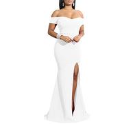 YMDUCH Robe de soirée Longue à épaules dénudées pour Femme, Blanc, Taille S