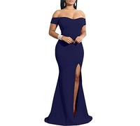 YMDUCH Robe de soirée Longue à épaules dénudées pour Femme, Bleu Royal, Taille L