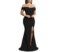 YMDUCH Robe de soirée Longue à épaules dénudées pour Femme, Noir, Taille XL