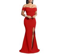 YMDUCH Robe de soirée Longue à épaules dénudées pour Femme, Rouge, XX-Large