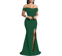 YMDUCH Robe de soirée Longue à épaules dénudées pour Femme, Vert foncé, Taille XL