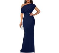YMDUCH Robe de soirée Longue et Moulante, sans Manches, Encolure asymétrique, pour Femme, Bleu Marine, Taille M