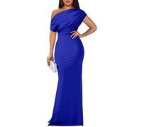 YMDUCH Robe de soirée Longue et Moulante, sans Manches, Encolure asymétrique, pour Femme, Bleu Royal, Taille M