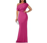 YMDUCH Robe de soirée Longue et Moulante, sans Manches, Encolure asymétrique, pour Femme, Rose, Taille L