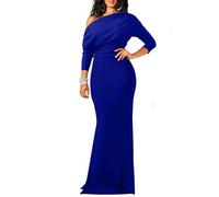YMDUCH Robe de soirée Sexy élégante à Manches Longues et épaules dénudées pour Femme, Bleu Royal, Taille XL