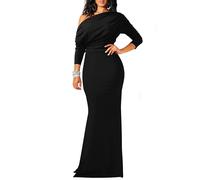 YMDUCH Robe de soirée Sexy élégante à Manches Longues et épaules dénudées pour Femme, Noir, Taille S
