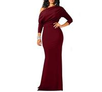 YMDUCH Robe de soirée Sexy élégante à Manches Longues et épaules dénudées pour Femme, Rouge Bordeaux/Blanc, Taille XL