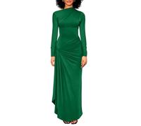 YMDUCH Robe longue décontractée à manches longues et col bateau fendue pour femme, vert, Taille S