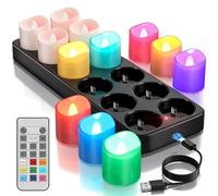 Yme Bougies chauffe-plat colorées rechargeables avec station de charge, 12 bougies LED électriques scintillantes avec télécommande et minuterie pour décoration de chambre Halloween fête de Noël