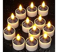 Yme Lot de 12 bougies chauffe-plat solaires d'extérieur LED du crépuscule à l'aube - Sans flamme vacillante - Étanche - Pour lanterne, fenêtre, jardin, camping, décoration d'intérieur