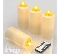 Yme Lot de 4 bougies rechargeables à soufflage avec télécommande, à piles LED sans flamme, avec minuterie et trou de soufflage pour Noël, Halloween, décoration de table