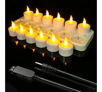 Ymenow Bougies rechargeables USB, 12 bougies chauffe-plat rechargeables sans flamme, bougies LED à piles avec station de charge et câble USB pour maison, mariage, Thanksgiving, décorations de Noël