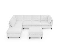 YMGSCC Canapé modulaire modulaire en forme de L, combinaison à faire soi-même, comprend trois chaises simples, deux coins et deux ottomans, chenille ivoire