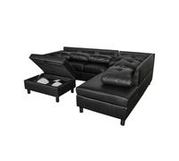 YMGSCC Lot de 3 canapés sectionnels en simili cuir noir avec ottomane de rangement