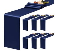 YMHPRIDE Lot de 6 chemins de Table en Satin Bleu Marine, 30 x 182 cm de Long, Chemin de Table en Soie pour fête de Mariage, Anniversaire, Banquet, décoration de Table - Bleu Marine