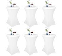 YMHPRIDE Lot de 6 Housses de Table Haute Extensibles Blanches Ø 70-75 cm, Renfort au Pied, Lavable à 40°C, Antidérapantes & sans Repassage, Housses de Table de Bar & Bistrot (70×110cm, Blanc)