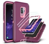 YmhxcY for Galaxy S9 Plus Case with Self Healing Flexible TPU Film[2 Pack] and Camera Lens Screen Protective Film[2 Pack],Heavy Protection Cover for Samsung Galaxy S9 Plus-Wine Red/Rose Pink