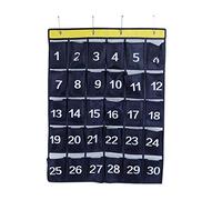 Ymiko 30 Clear Classroom Pockets Chart Phone Holder Wall Hanging Storage Bag with Numbers Heavy Duty Hanging Organizer for Cell Phones, Calculator, Small Items Navy Blue