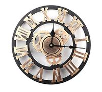 Ymiko Horloge Murale Industrielle Rétro 30 cm Bois Vintage Engrenage 3D Chiffres Romains Silencieuse Style Rétro