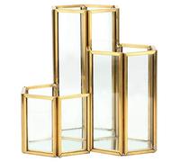 Ymiko Porte-Stylo Hexagonal en Verre Support Bureau Moderne Design Doré Base Antidérapante 12 cm Hauteur pour Rangement Pinceaux Maquillage et Fournitures Compatible Maison Bureau Salle de Bain