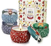 YMing Cadeau de Bougies Parfumées de Noël, 4 x 5,65 OZ, Cire de Soja Naturelle 120 Heures de Durée, pour Femme/Motif de Noël/Décoration Maison