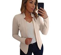 YMING Cardigan Femme Blazer Élégant Veste Unie Jacket sans Poches Business Office Beige XS