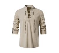 YMING Chemise Pirate Vampire Renaissance pour Homme Chemises Victoriennes Steampunk Chemise Gothique Chemise De Costume Médiéval Kaki M