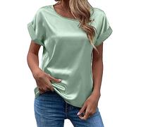 YMING Débardeur Décontracté Élégant pour Femmes Débardeurs Légers en Satin Débardeurs à Manches Courtes pour Hommes d'affaires Tee Shirt d'Été Uni Vert Clair XXL