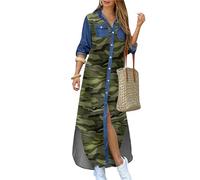 YMING Élégante Robe à Manches Retroussées pour Femme Coupe Légèrement Ample Longue Shirt Maxi Robe Micai XL