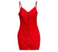 YMING Femme Club Robe Sexy Zippée Robe Moulante sans Manches Robe Mini Robe de soirée Rouge M/FR 38