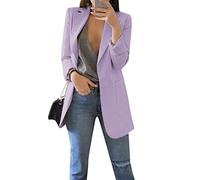 YMING Femme Décontracté Vestes Col à Rever à Manches Longues Blazer Automne Cardigan Couleur Unie Blazers Violet Clair XL