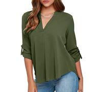 YMING Femme élégant Col V Tops Mousseline de Soie Chemise Demi Manche Chemise Top Armée Vert M