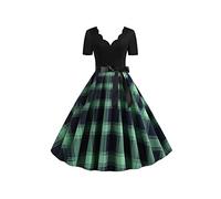 YMING Femme Midi Robe D'été Vintage Robes Audrey Hepburn Robes De Cocktail Fluides Robes à Manches Courtes Vert Bleu S