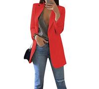 YMING Femme Plus Size Blazers Avant Ouvert Couleur Unie Interview Revers Suits Office Travail Blazer Rouge 4XL