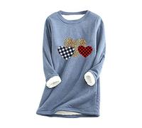 YMING Femme Pulls Molletonnés à Manches Longues Imitation Poil d'agneau Pulls Molletonnés Pull Col Rond Bleu M