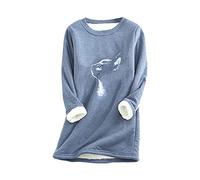 YMING Femme Pulls Molletonnés Chat Imitation Poil d'agneau Pull Automne à Manches Longues Pulls Molletonnés M-Bleu L