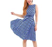 YMING Femme Robe A-Ligne Audrey Hepburn Classique Vintage Style Partie Robe Cocktail Bleu à Pois XXL/FR 44-46