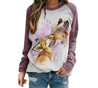 YMING Femme Robe Sweat-Shirts à Col Rond Décontracté Animaux 3D Sweat à Manches Longues Haut Renard M
