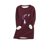 YMING Femme Sweat Chauds d'hiver Pull Col Rond Chat Imitation Poil d'agneau Pull à Manches Longues M-Bordeaux 3XL