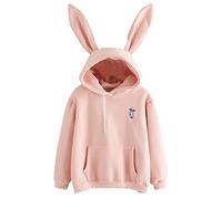 YMING Femme Sweats à Capuche avec Oreilles De Lapin De Pâques Kawaii Manches Longues Col Rond Sweat Loisirs Pulls Rose L