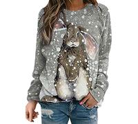 YMING Femme Top Motif Lapin 3D Lâche Col Rond Sweat à Manches Longues Haut De Loisirs Lapin Neiges L