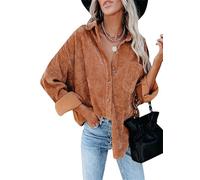 YMING Femmes Cardigan Boutonné Blouson Décontracté en Velours Côtelé Jacket Ample Orange S