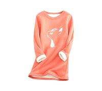 YMING Femmes Casual Pull Chaud À Manches Longues Pull en Peluche Col Ras du Cou Blouse Tops en Peluche Pastèque Rouge S