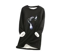 YMING Femmes Casual Sweat Ras du Cou Pull en Peluche À Manches Longues Tops Blouses Noir XXL