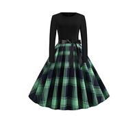 YMING Femmes Cocktail Party Robe de soirée Vintage Polka Dot Rockabilly Swing Robe à Manches Longues Vert Bleu XS