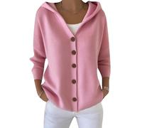 YMING Femmes Elastique Plain Baggy Retro Bouton Down Cardigan Single Breasted Vacances Navette Cardigans À Capuchon Rose 4XL